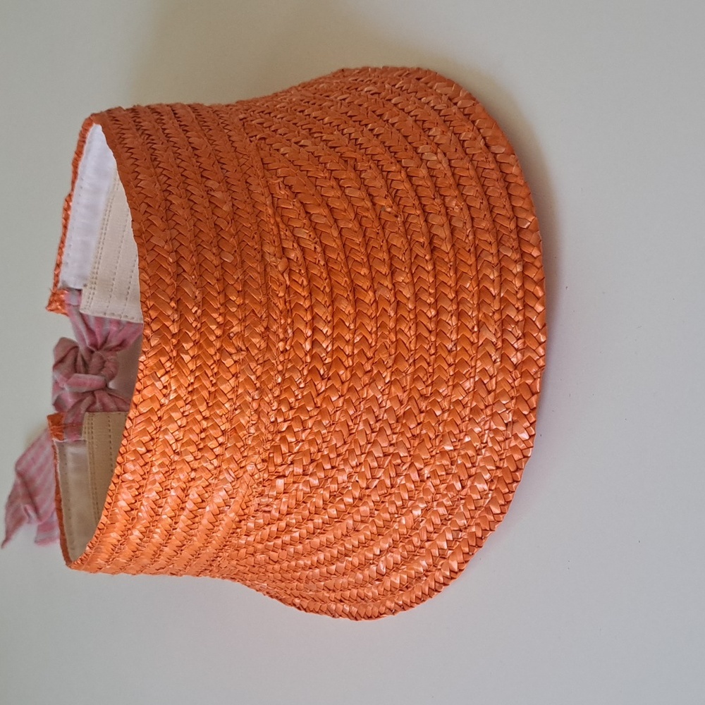 BCBGENERATION WOMEN'S Coral 100% Wheat Staw Visor Sun Hat with Ribbkn Tie